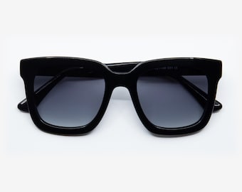 Occhiali da sole quadrati oversize neri / Montatura in acetato polarizzato UV400 / Occhiali da sole da donna / Solairo 2210 Nero/Lenti grigio sfumato