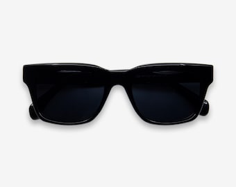 Gafas de sol cuadradas negras / Montura de acetato polarizada UV400 / Gafas de sol unisex / Estilo atrevido / Lentes Solairo 2229 negro/gris oscuro