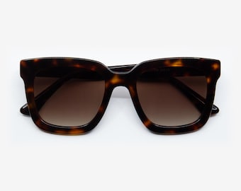 Gafas de sol cuadradas extragrandes color marrón carey / Montura de acetato polarizada UV400 / Gafas de sol para mujer / Solairo 2210 Marrón Carey/Marrón