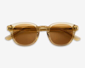 Gafas de sol cuadradas doradas / Montura de acetato polarizada UV400 / Gafas de sol unisex / Diseño vintage / Solairo 644 Marrón