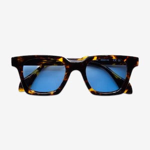 Brown Tortoiseshell Square Sunglasses | Polarized UV400 Acetate Frame | Unisex Sunglasses | Vintage Design | Solairo 888 Tortoiseshell/Blue