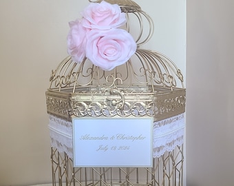 Hexagonal Birdcage Lace and Pearls-Wedding card holder