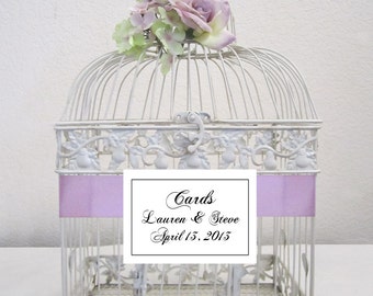 Small White Birdcage- Lavender Rose Hydrangeas-Wedding Cardholder