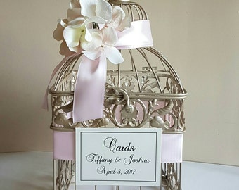 Small Champagne Bird Cage-Wedding card holder