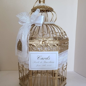 Large Hexagonal Birdcage with Pearls Wedding card holder