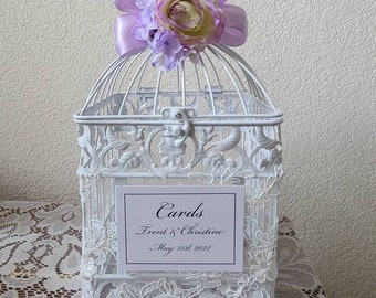 White Bird Cage-Wedding card holder