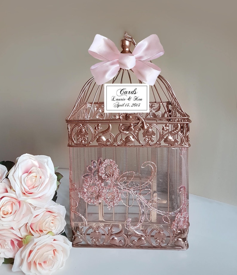 Rose Gold Bird Cage-Wedding card holder image 1