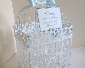 White Bird Cage-Wedding card holder