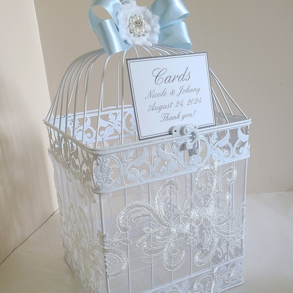 White Bird Cage-Wedding card holder