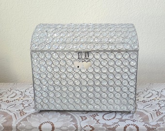 Large Silver Crystal Card Box w Double Heart Locks, Sweetheart Wedding Box, Card Holder