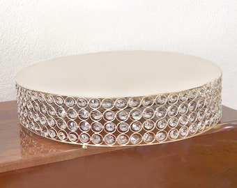 14" Gold Crystal Cake Stand, Round Metal Cake Stand