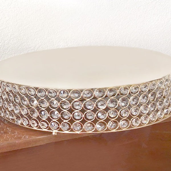 14" Gold Crystal Cake Stand, Round Metal Cake Stand