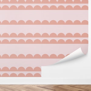 Custom Striped Peel and Stick Wallpaper, Removable Wallpaper - Striped Scallops Wallpaper by Love vs. Design