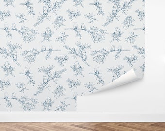 Custom Birds Peel and Stick Wallpaper, Removable Wallpaper - Songbird Toile by Love vs. Design