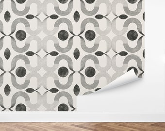 Custom Mid-Century Peel and Stick Wallpaper, Removable Wallpaper - Retro Flow Wallpaper by Love vs. Design