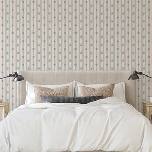 Cottage Stripe Wallpaper – Hand-painted Floral Stripe Botanical Design ...