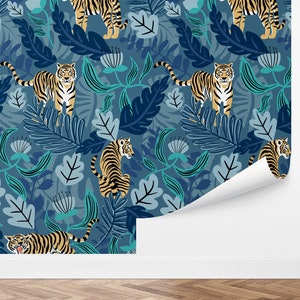 Custom Animal Peel and Stick Wallpaper, Removable Wallpaper - Tiger Garden Wallpaper by Love vs. Design