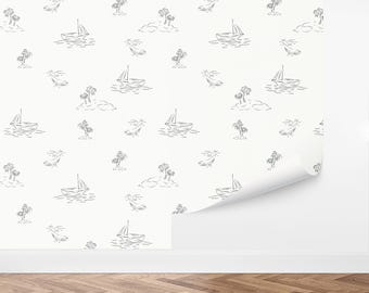 Custom Coastal Peel and Stick Wallpaper, Removable Wallpaper - Sea Travel Wallpaper by Love vs. Design