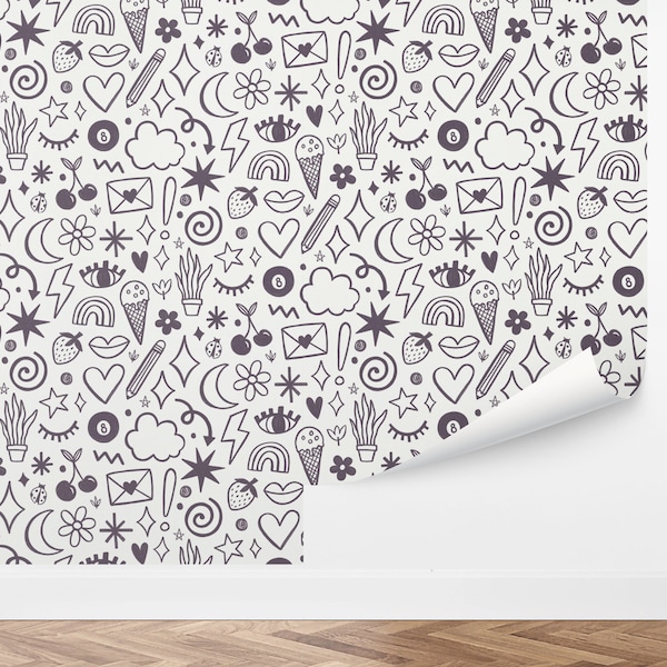 Custom Kids Peel and Stick Wallpaper, Removable Wallpaper - Doodle Art Wallpaper by Love vs. Design