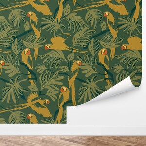Custom Kids Print Peel and Stick Wallpaper, Removable Wallpaper - Parrot Jungle Wallpaper by Love vs. Design