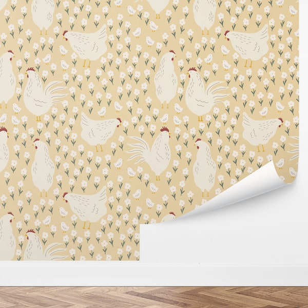 Custom Kids Peel and Stick Wallpaper, Removable Wallpaper - Hens Yard by Love vs. Design