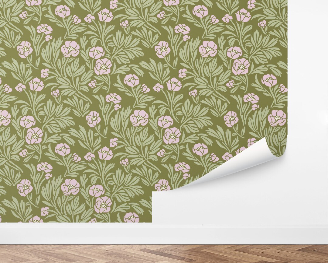 Peony Vines Wallpaper - Vintage Floral, Blush Pink Peony Peel & Stick ...
