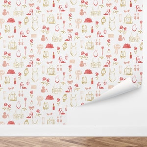 Custom Illustrated Peel and Stick Wallpaper, Removable Wallpaper - Getting Glammed Up by Love vs. Design