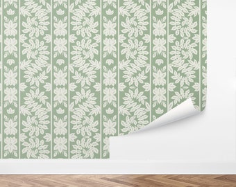 Custom Grandmillennial Peel and Stick Wallpaper, Removable Wallpaper - Decorative Leaves Wallpaper by Love vs. Design