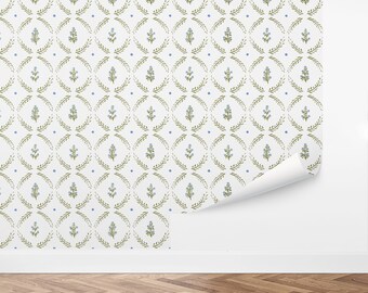 Custom Floral Peel and Stick Wallpaper, Removable Wallpaper - Rustic Wreaths Wallpaper by Love vs. Design