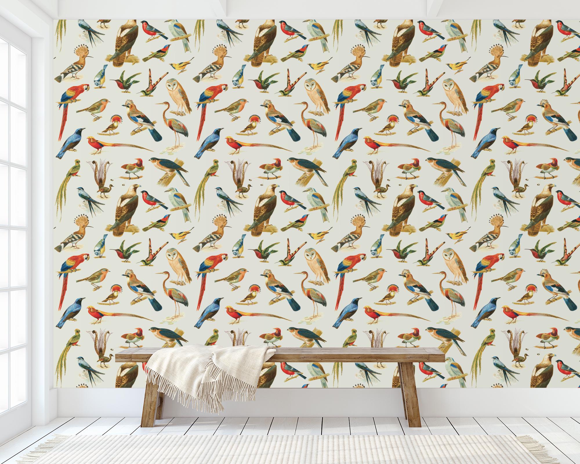 Custom Bird Peel and Stick Wallpaper, Removable Wallpaper - Vintage ...
