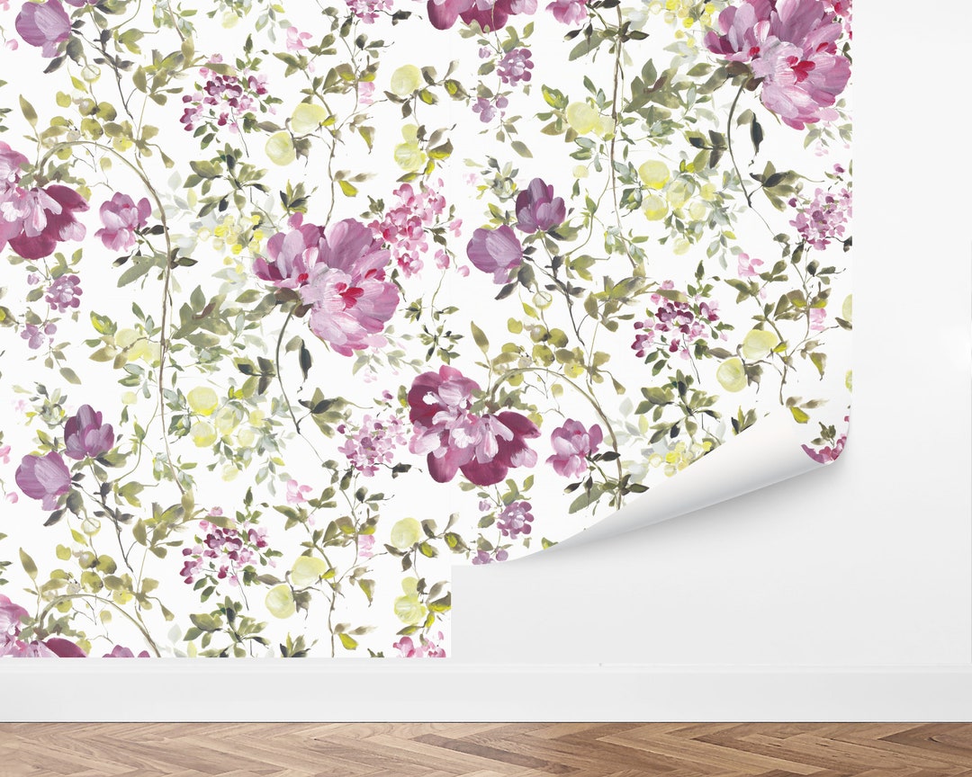 Custom Floral Peel and Stick Wallpaper, Removable Wallpaper - Floral ...