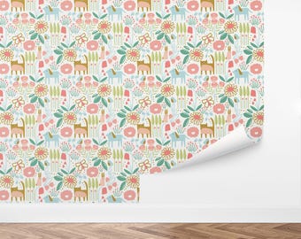 Custom Kids Peel and Stick Wallpaper, Removable Wallpaper - Pet Friends Wallpaper by Love vs. Design