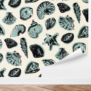 Custom Tropical Peel and Stick Wallpaper, Removable Wallpaper - Vintage Sea Shells Wallpaper by Love vs. Design