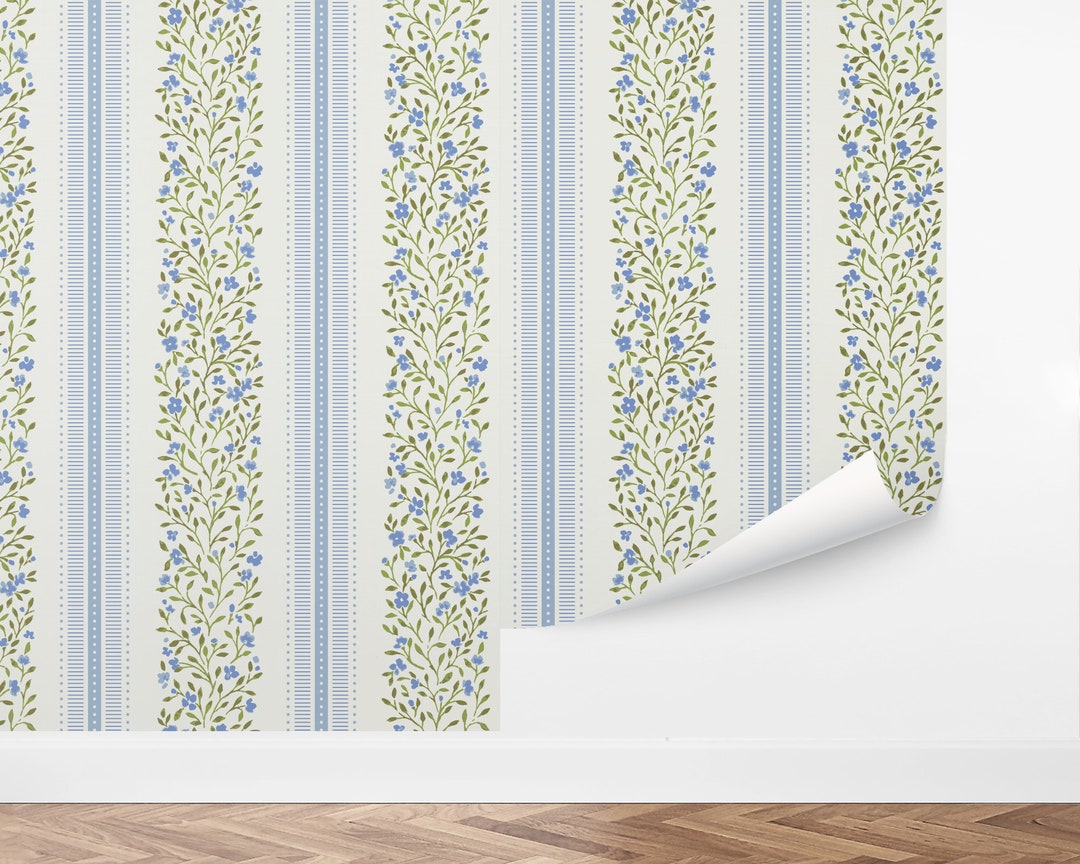 Custom Floral Peel and Stick Wallpaper, Removable Wallpaper Ditsy Stripes by Love Vs. Design Etsy