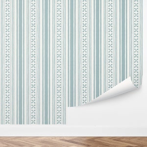Custom Striped Peel and Stick Wallpaper, Removable Wallpaper - Cottagecore Stripes Wallpaper by Love vs. Design