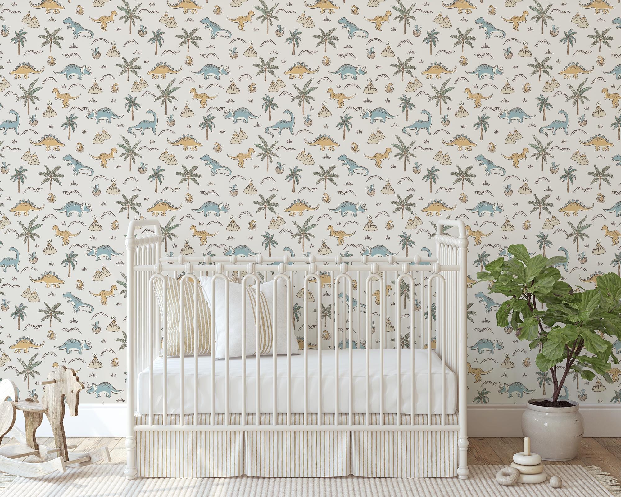 Custom Kids Peel and Stick Wallpaper, Removable Wallpaper - Dino World ...