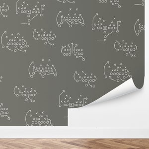 Football Playbook Wallpaper, Peel and Stick, Sports Theme Chalkboard Style, Removable Boys Room Decor, by Love Vs Design