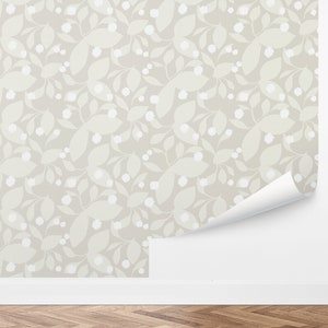 Wild Blooms Wallpaper | Botanical, Nature, Greenery, Handdrawn, Plant, Leaves, Foliage, Blossom | Peel and Stick, Removable, Custom Color
