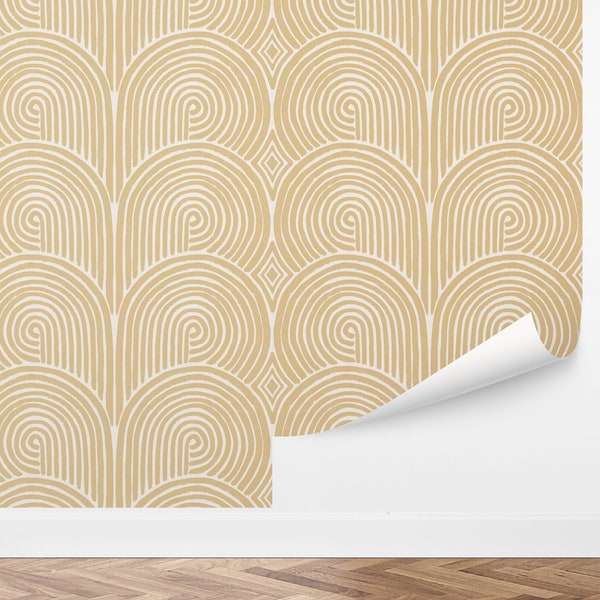 Custom Mid-Century Peel and Stick Wallpaper, Removable Wallpaper - Radial Swirls Wallpaper by Love vs. Design