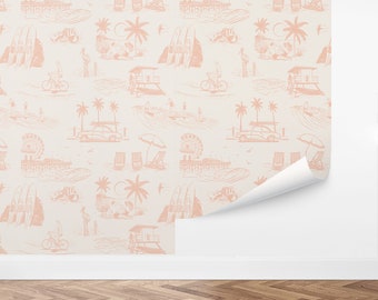 Custom Tropical Peel and Stick Wallpaper, Removable Wallpaper - Retro Surf Beach Wallpaper by Love vs. Design