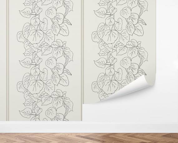 Climbing Ivy Wallpaper, Oversized Botanical Vines, Black Line Art