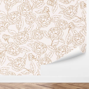 Custom Floral Peel and Stick Wallpaper, Removable Wallpaper - Outlined Peonies Wallpaper by Love vs. Design