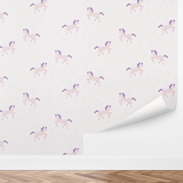 Custom Nursery Peel and Stick Wallpaper, Removable Wallpaper - Colorful Pony Wallpaper by Love vs. Design