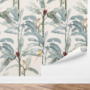 Custom Tropical Peel and Stick Wallpaper, Removable Wallpaper - Palm & Parrots Wallpaper by Love vs. Design