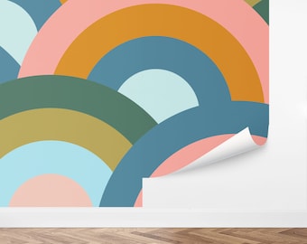 Custom Kids Peel and Stick Wallpaper, Removable Wallpaper - Rainbow Arches Wallpaper by Love vs. Design