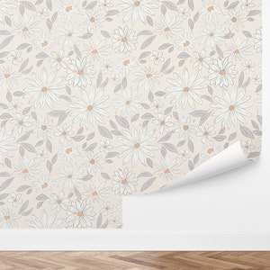 Chrysanthemum Cottage Wallpaper | Cute, Plant, Botanical, Floral, Nursery, Daisy, Cottage, Baby | Peel and Stick, Removable, Custom Color