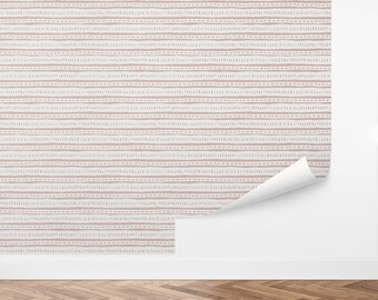 Wicker Reeds Wallpaper | Stripes, Tribal, Boho, Earthy, Stitching, Lined, Handdrawn, Mudcloth | Peel and Stick, Removable, Custom Color