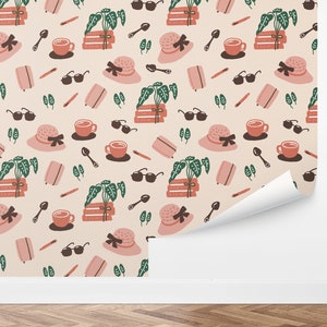 Custom Illustrated Peel and Stick Wallpaper, Removable Wallpaper - But First Coffee by Love vs. Design