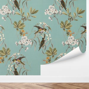 Custom Tropical Peel and Stick Wallpaper, Removable Wallpaper - Bird Botanical Wallpaper by Love vs. Design