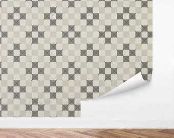 Custom Geometric Peel and Stick Wallpaper, Removable Wallpaper - Cozy Checks Wallpaper by Love vs. Design